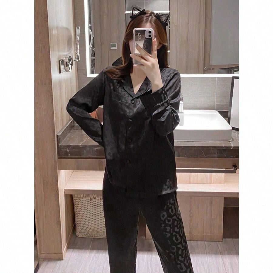 Ins High-End Long-Sleeved Pajamas For Women's Spring And Autumn New Ice Silk Trousers, Summer Silk Loungewear Suit Can Be Worn Outside Leisure, Anti-Static, Breathable, For Sleeping, For Bathing, Elastic, Antibacterial, For Home Use, Warm, Comfortable, Mo