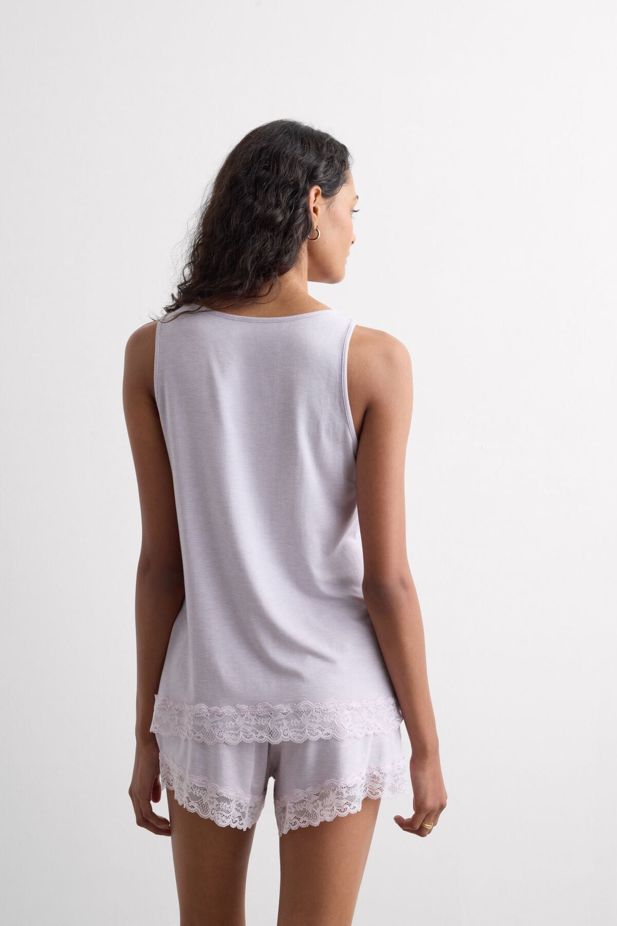 Lace Trim Tank Top Short Pajamas in Modal Lace Trim Tank Top Short Pajamas in Modal