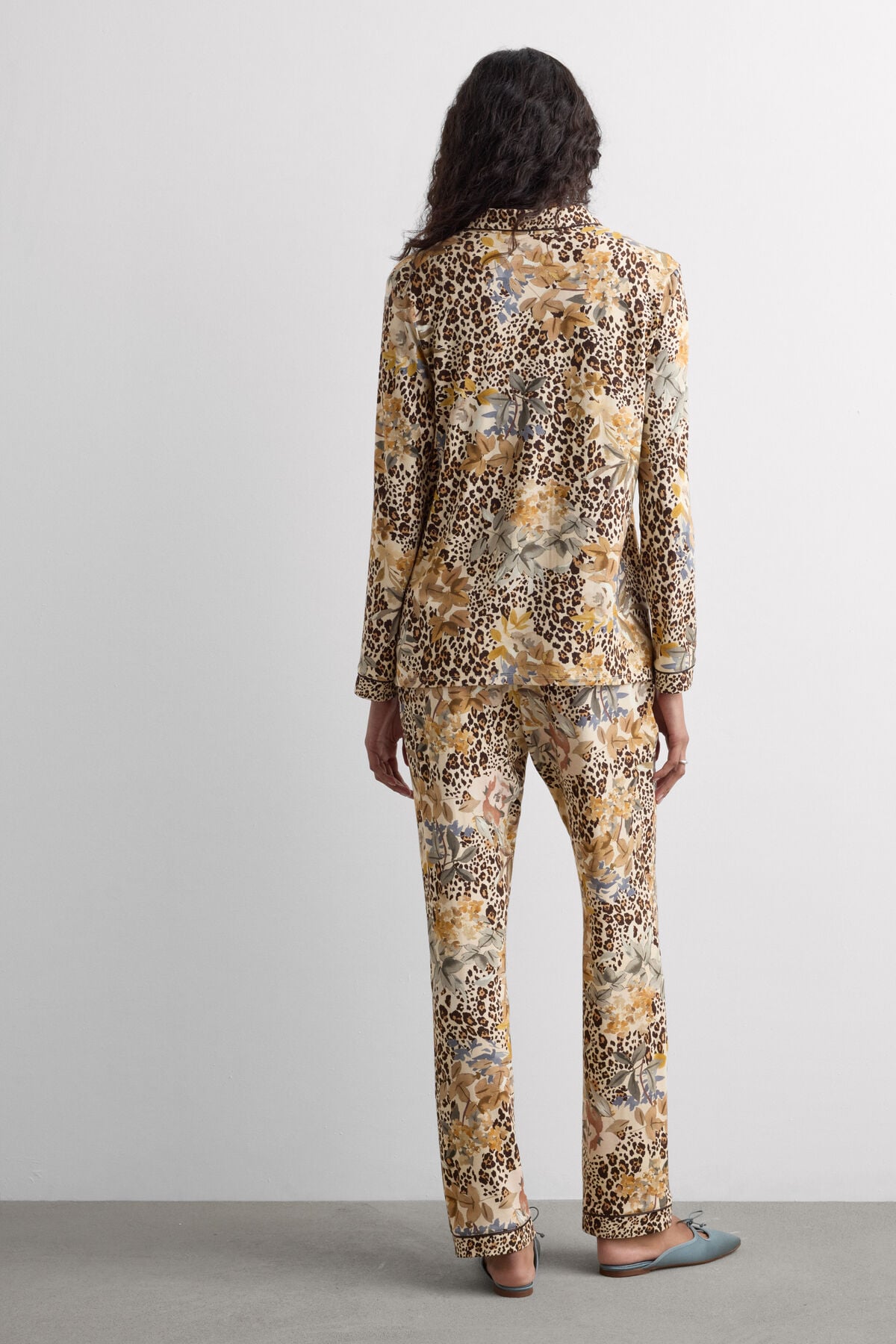 Simply Iconic Button Up Full Length Pajamas in Animal Print Modal Simply Iconic Button Up Full Length Pajamas in Animal Print Modal