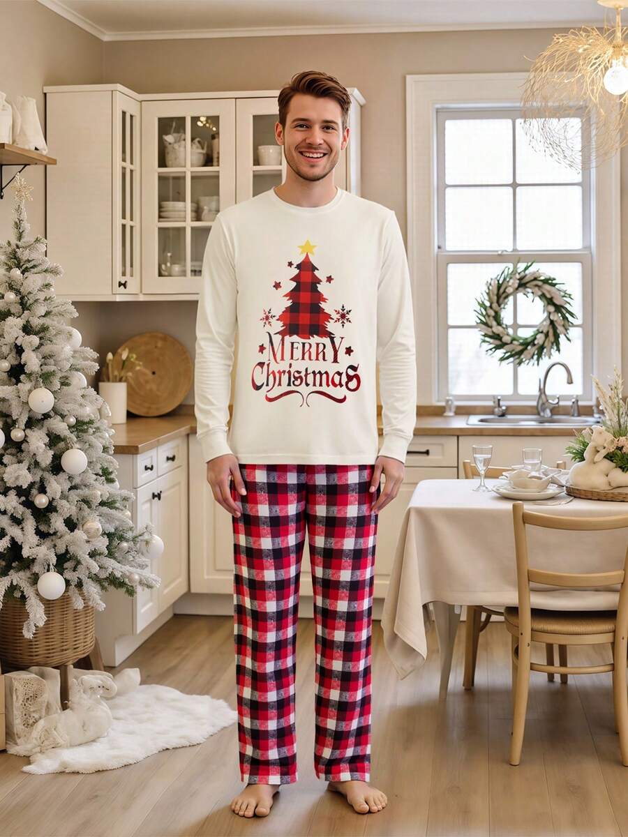 Christmas Parent-Child Pajama Set, Christmas Pajamas, Family-Friendly Christmas Pajamas, Christmas Family Pajama Set, Featuring A Long-Sleeved Top With Christmas Tree Letter Patterns And Plaid Pants. Suitable For A Family Of Four, This Christmas Pajama Se Christmas Parent-Child Pajama Set, Christmas Pajamas, Family-Friendly Christmas Pajamas, Christmas Family Pajama Set, Featuring A Long-Sleeved Top With Christmas Tree Letter Patterns And Plaid Pants. Suitable For A Family Of Four, This Christmas Pajama Se