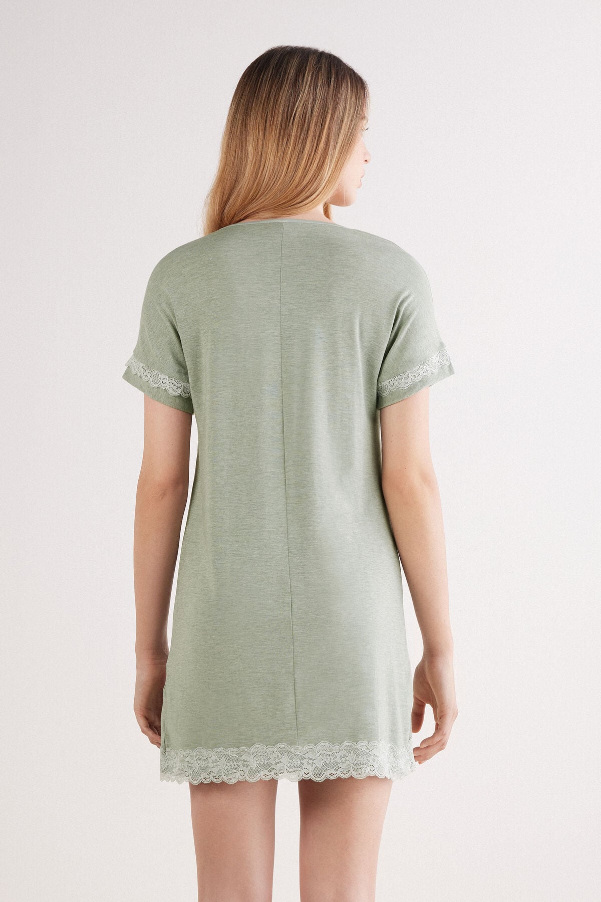 Lace Trim Short Sleeve Nightgown