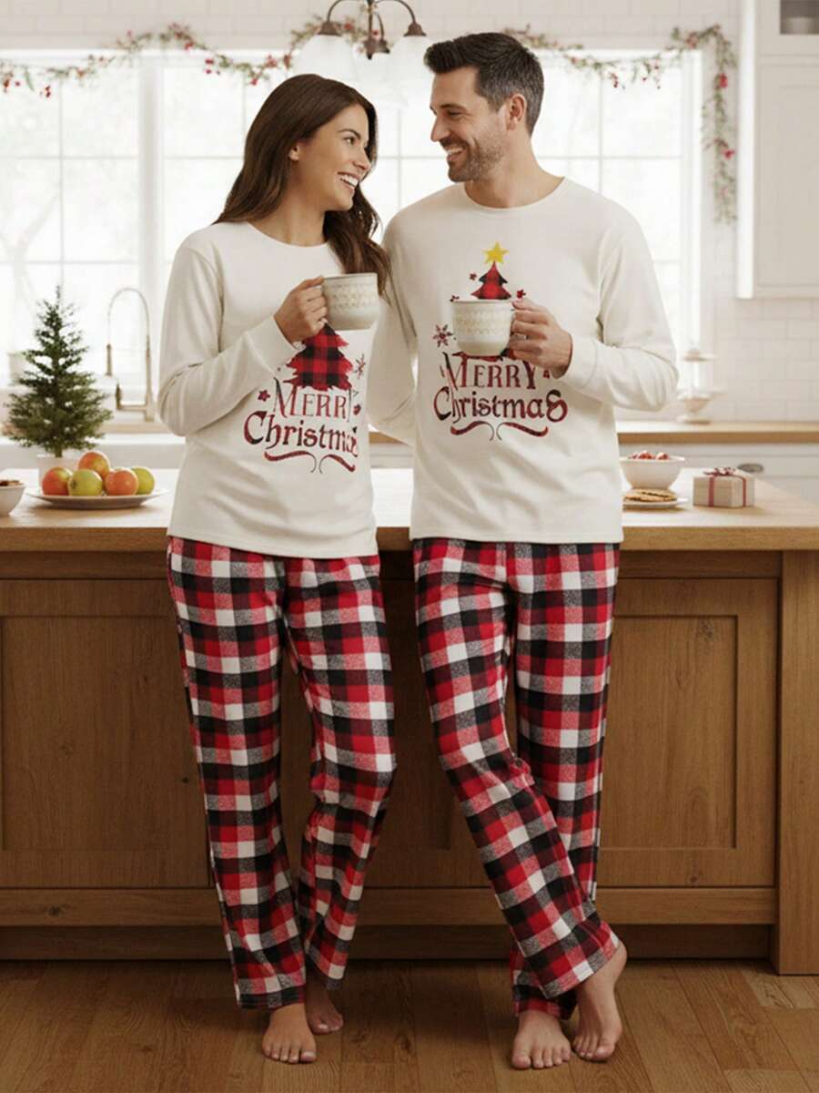 Christmas Parent-Child Pajama Set, Christmas Pajamas, Family-Friendly Christmas Pajamas, Christmas Family Pajama Set, Featuring A Long-Sleeved Top With Christmas Tree Letter Patterns And Plaid Pants. Suitable For A Family Of Four, This Christmas Pajama Se Christmas Parent-Child Pajama Set, Christmas Pajamas, Family-Friendly Christmas Pajamas, Christmas Family Pajama Set, Featuring A Long-Sleeved Top With Christmas Tree Letter Patterns And Plaid Pants. Suitable For A Family Of Four, This Christmas Pajama Se